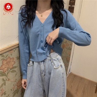 Áo Croptop Dệt Kim Tay Dài Cổ Chữ V Thiết Kế Hợp Thời Trang