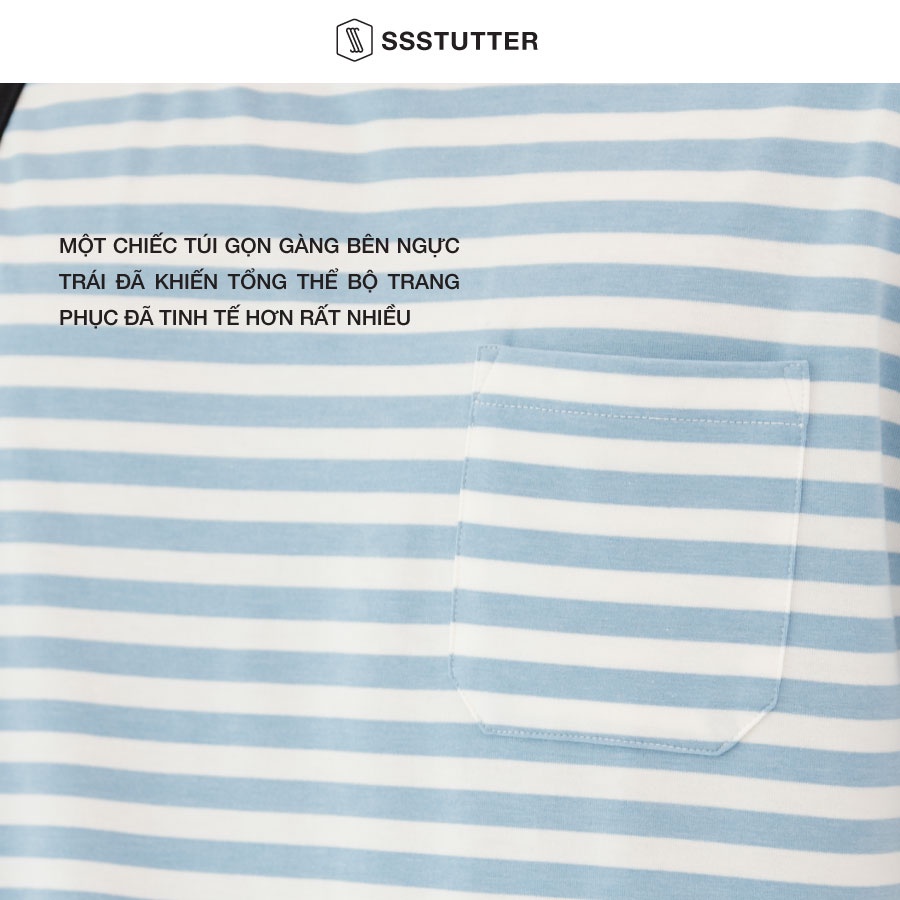 Áo phông Unisex có túi ngực họa tiết kẻ sọc ngang SSStutter vải Cotton thấm hút mồ hôi 3 màu Moment Tee | BigBuy360 - bigbuy360.vn