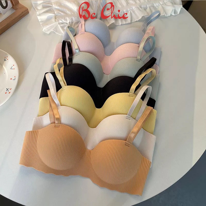 Áo lót nữ, áo lót su quả ngang kẻ sọc đệm bàn tay nâng ngực A06 BC_CHIC LINGERIE