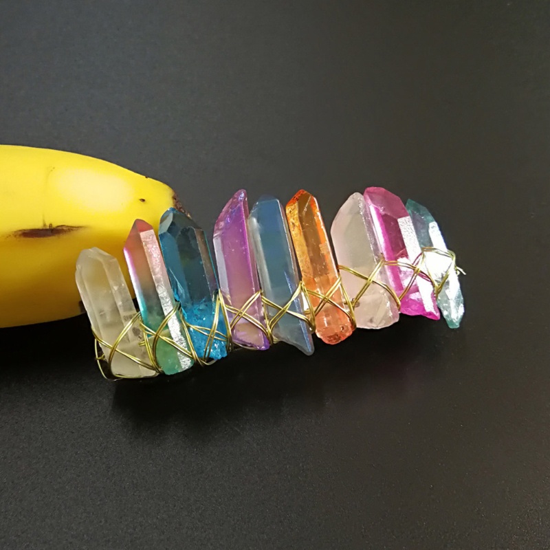 Kẹp Tóc Dạng Lò Xo Bằng Đá Thạch Anh Màu Cầu Vồng Phong Cách Pháp Cổ Điển