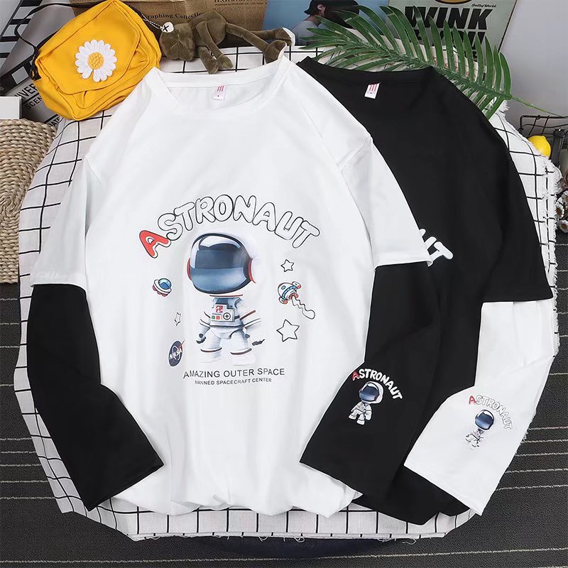Áo thun tay dài giả hai lớp size M-3XL in họa tiết phi hành gia NASA thời trang dành cho nam