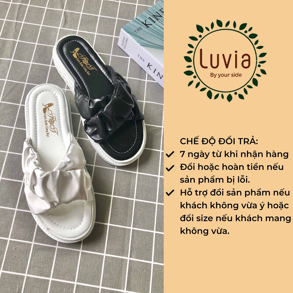 Dép nữ đế cao quai nhún đan chéo thời trang đi biển Luvia 60DN