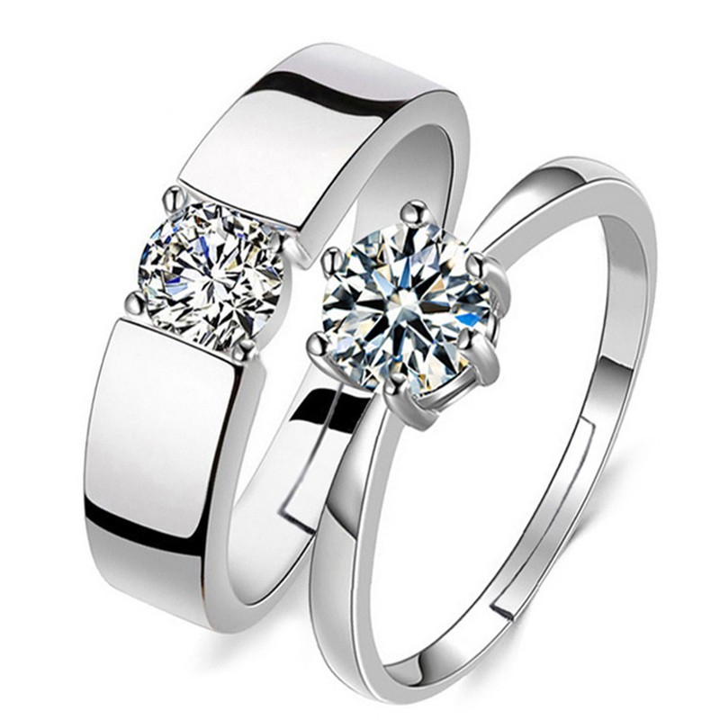 Nhẫn đôi bằng bạc 925 đính đá sang trọng