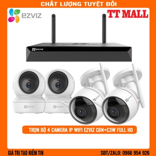Trọn bộ 4 camera IP Ezviz 2.0megapixel - đầy đủ phụ kiện - Tặng kèm ổ cứng tùy chọn - Hàng chính hãng bảo hành 2 năm
