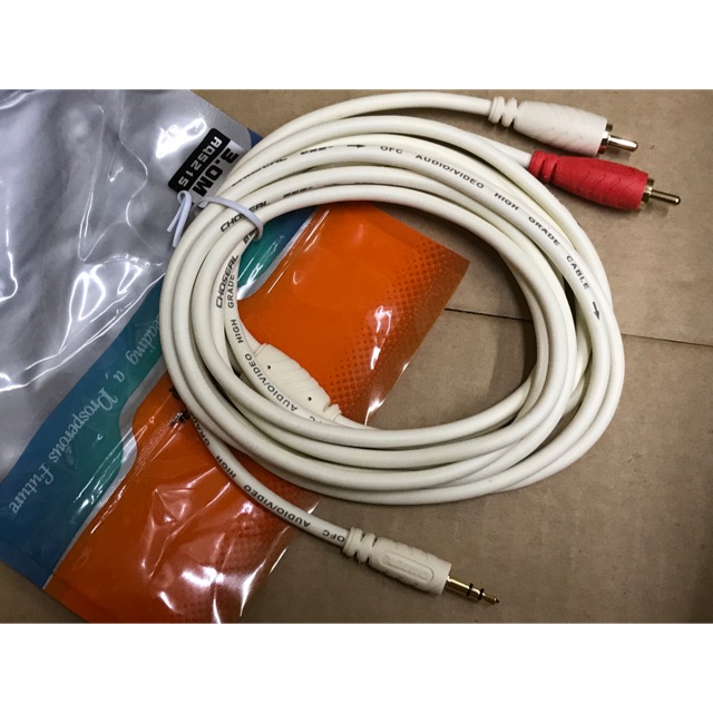 Cáp 3.5 và 2 đầu bông sen 3m, cáp audio laptop vào loa 3m.