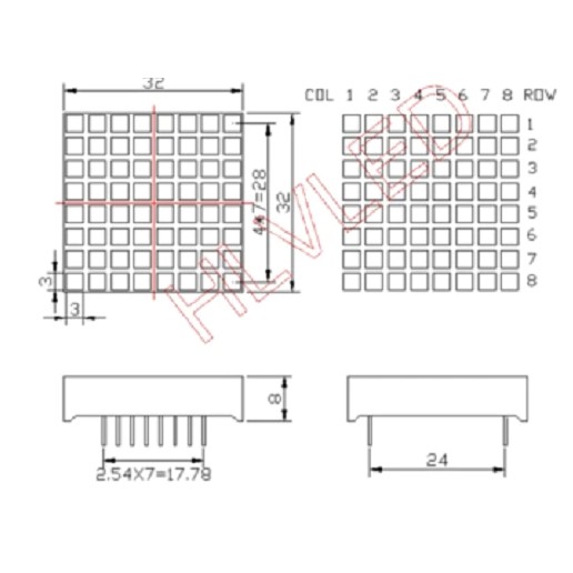 Led matrix 8x8 dot square RED. 3.0