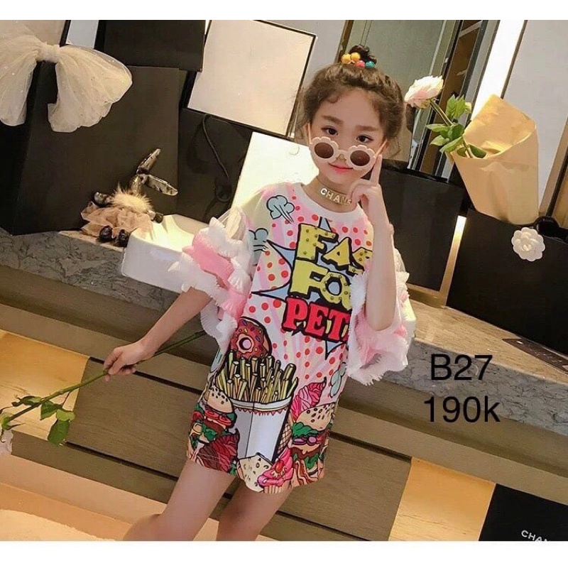 Đầm thun cho bé gái từ 10kg đến 50kg- in hình  đáng yêu-hình không phai - hàng quảng châu