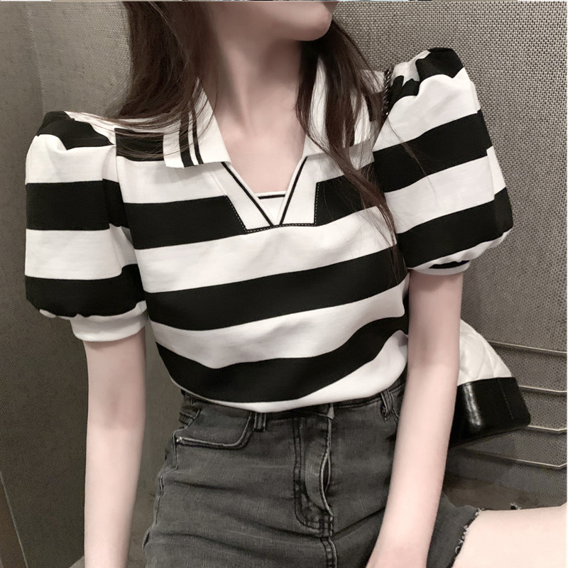 Áo Thun Ngắn Tay Kẻ Sọc Ngang Thời Trang Hè 2021 Dành Cho Nữ