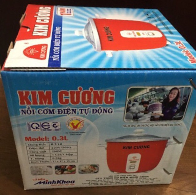 Nồi cơm điện Kim Cương 0.3 lít nắp kính