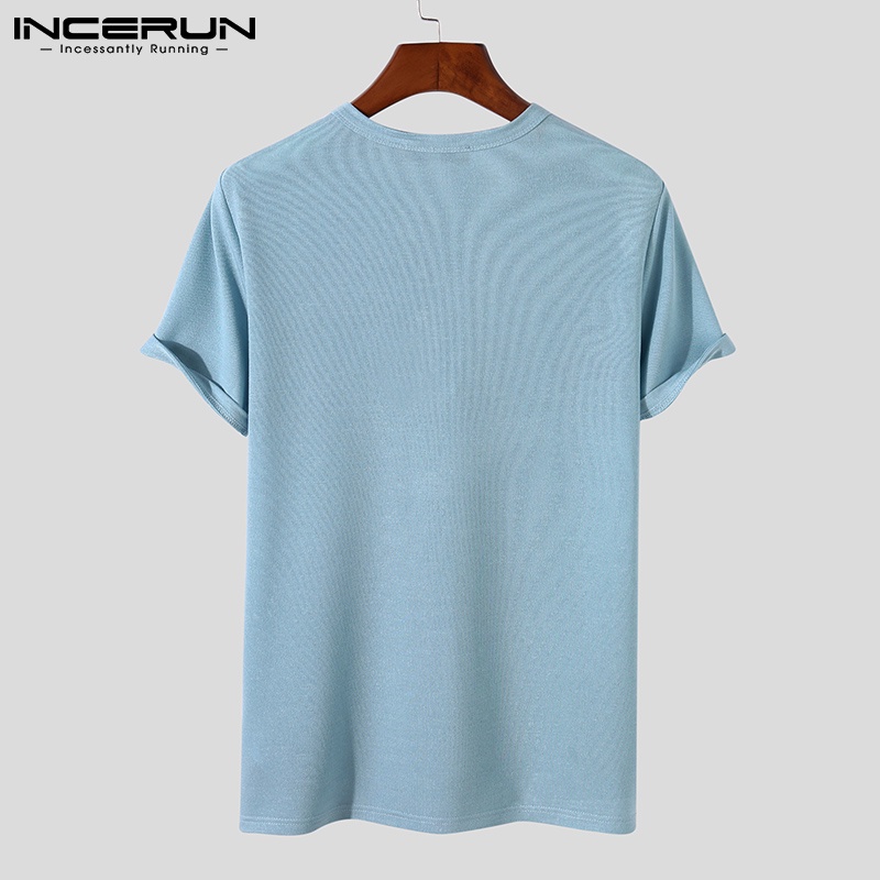 Áo INCERUN tay ngắn cổ chữ V phong cách đơn giản 2 màu cho nam