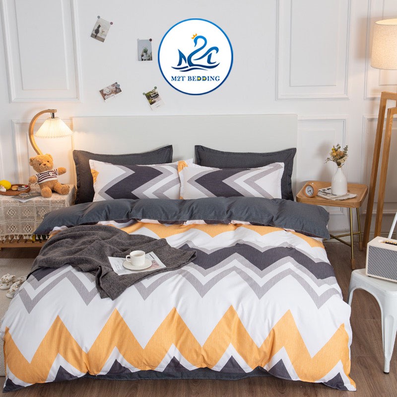 Bộ chăn ga gối Cotton poly M2T Bedding Sóng cam, vỏ chăn mền, drap nệm và 2 vỏ gối | BigBuy360 - bigbuy360.vn