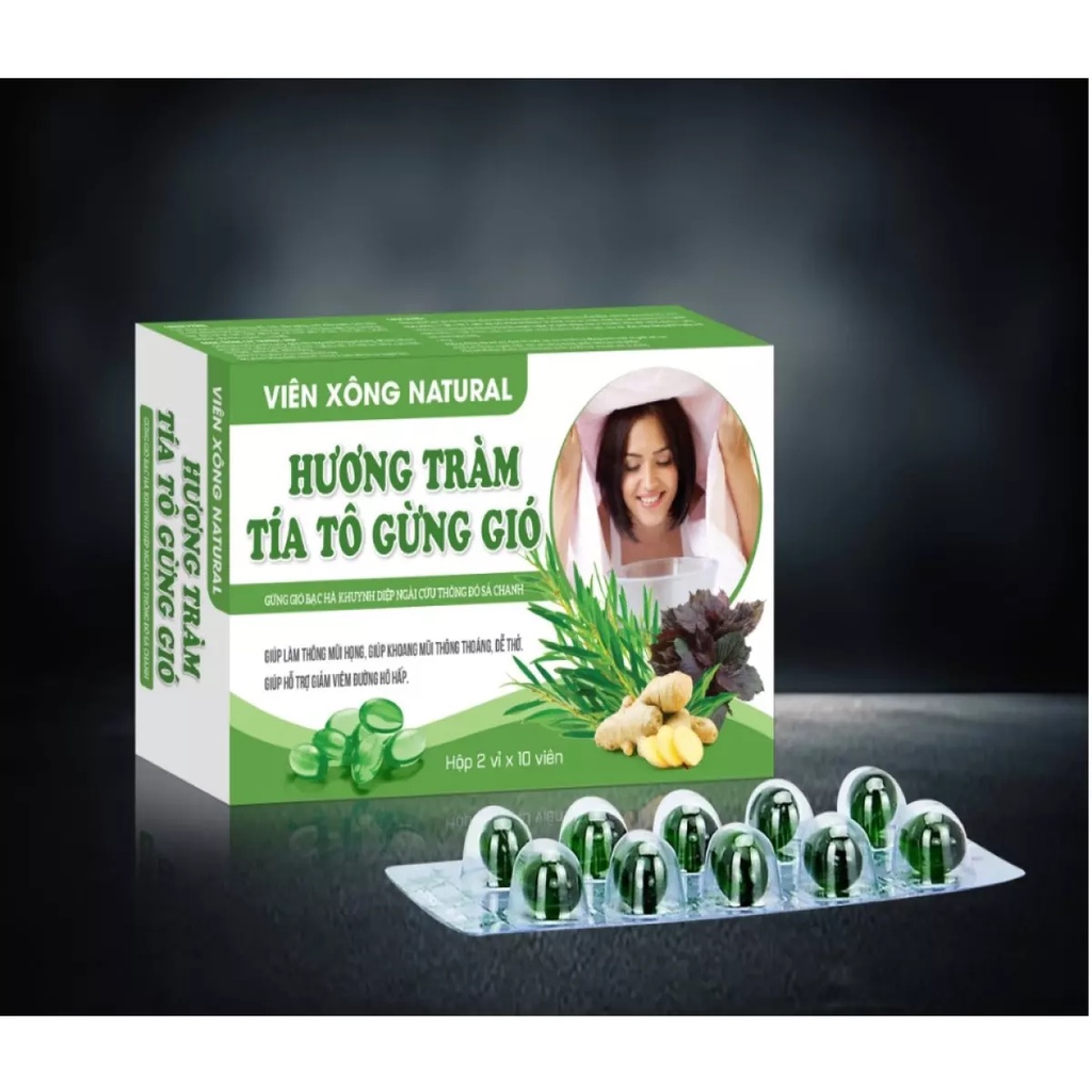 Viên xông Natural Hương Tràm giúp làm thông mũi họng, dùng khi bị cảm lạnh, cảm cúm, sổ mũi ̣( hộp 2 vỉ x 10 viên)