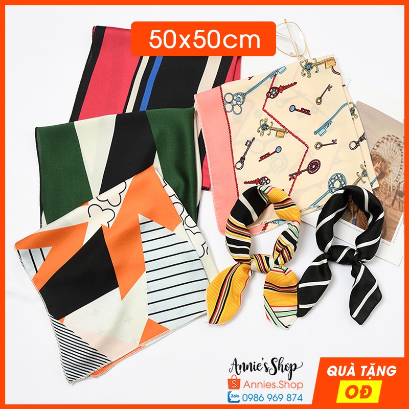 P4 Khăn lụa vuông 50x50 cm bandana đa năng choàng cổ phụ kiện tóc băng đô turban cột quai túi xách KH038 50 50cm 50x50cm