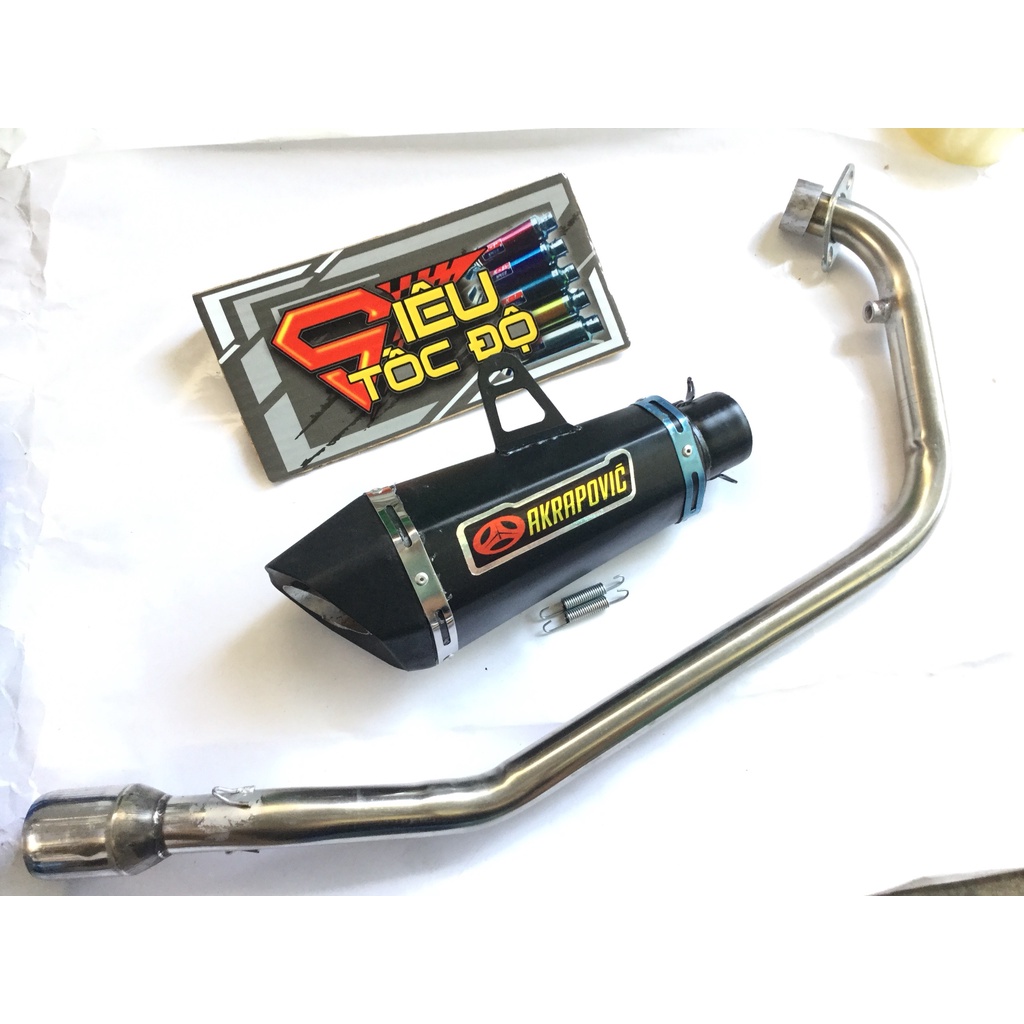 Bộ pô akapovic đen FULL CỔ INOX THẲNG WAVE, SI, CUP, DREAM, EXCITER, WINER, SONIC, RAIDER FI, SATRIA, GSX
