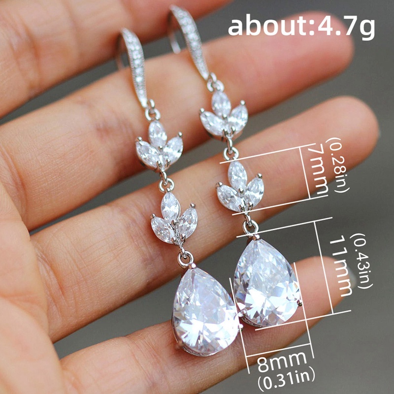 Khuyên Tai Dạng Treo Đính Đá Zircon Màu Bạc Sang Trọng Cho Nữ