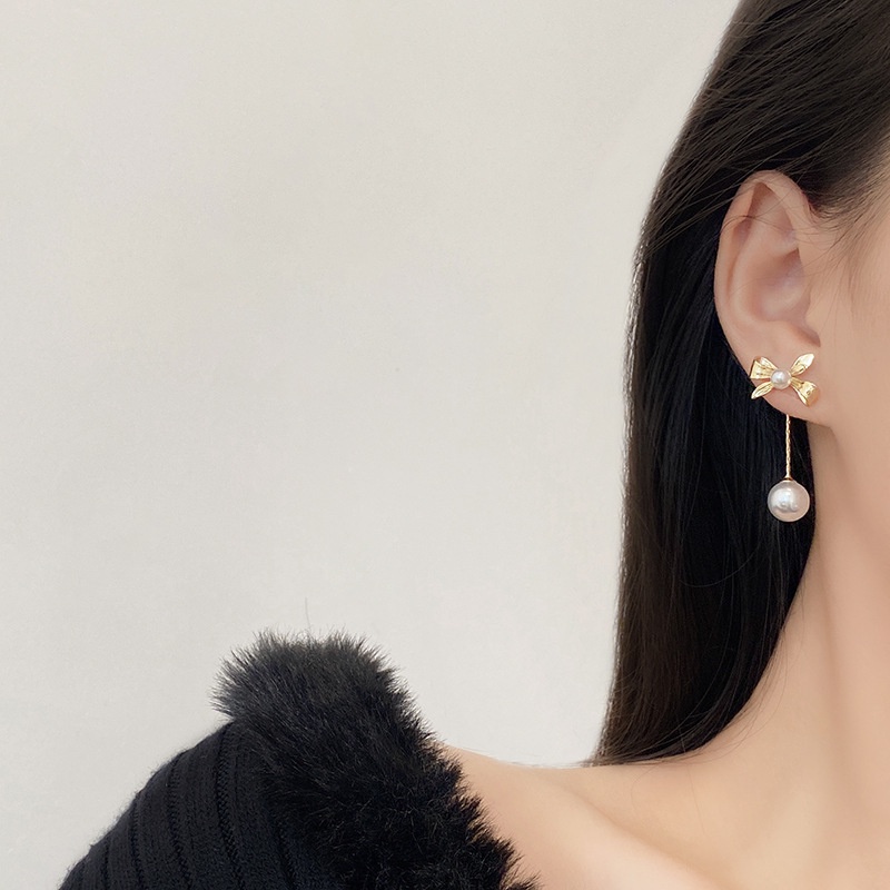 Khuyên Tai Dáng Dài Đính Ngọc Trai Và Nơ Phong Cách Thời Trang Mới 2022