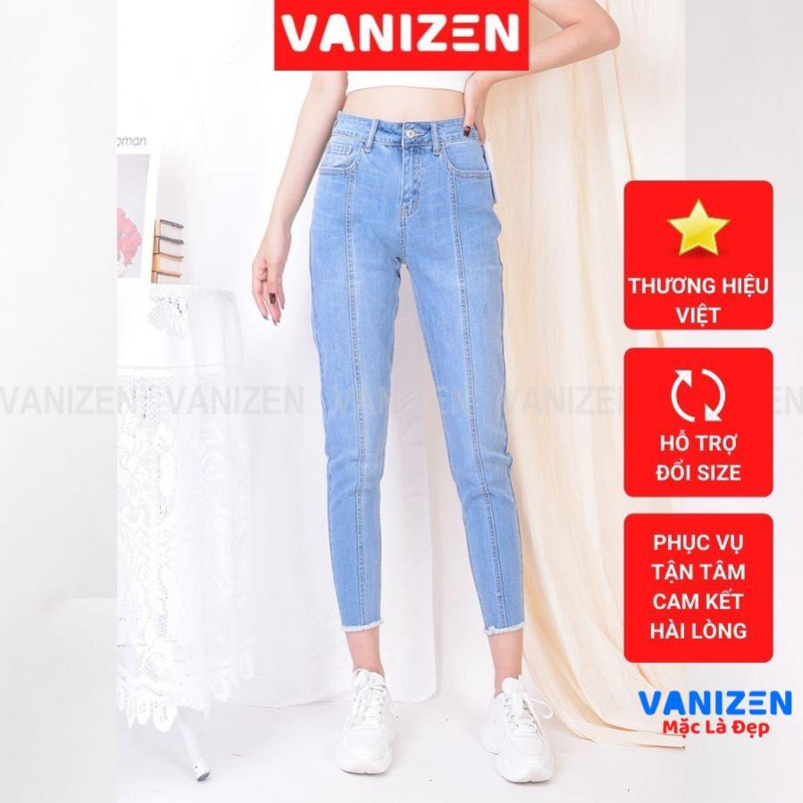 Quần jean nữ ống rộng baggy đẹp lưng cao cạp căn bản xước nhẹ có gân gấu tua rua hàng hiệu cao cấp mã 379 VANIZEN !