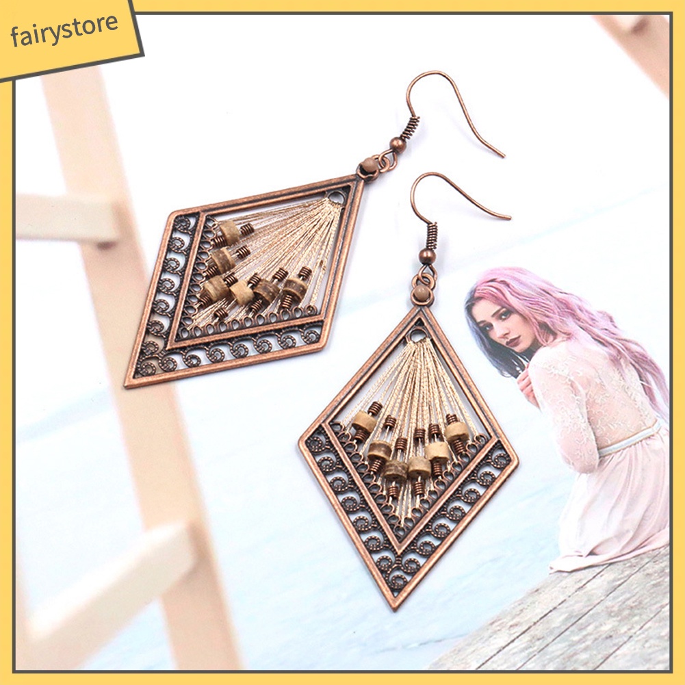 Hoa tai dáng dài bằng kim loại hình thoi phong cách Bohemian