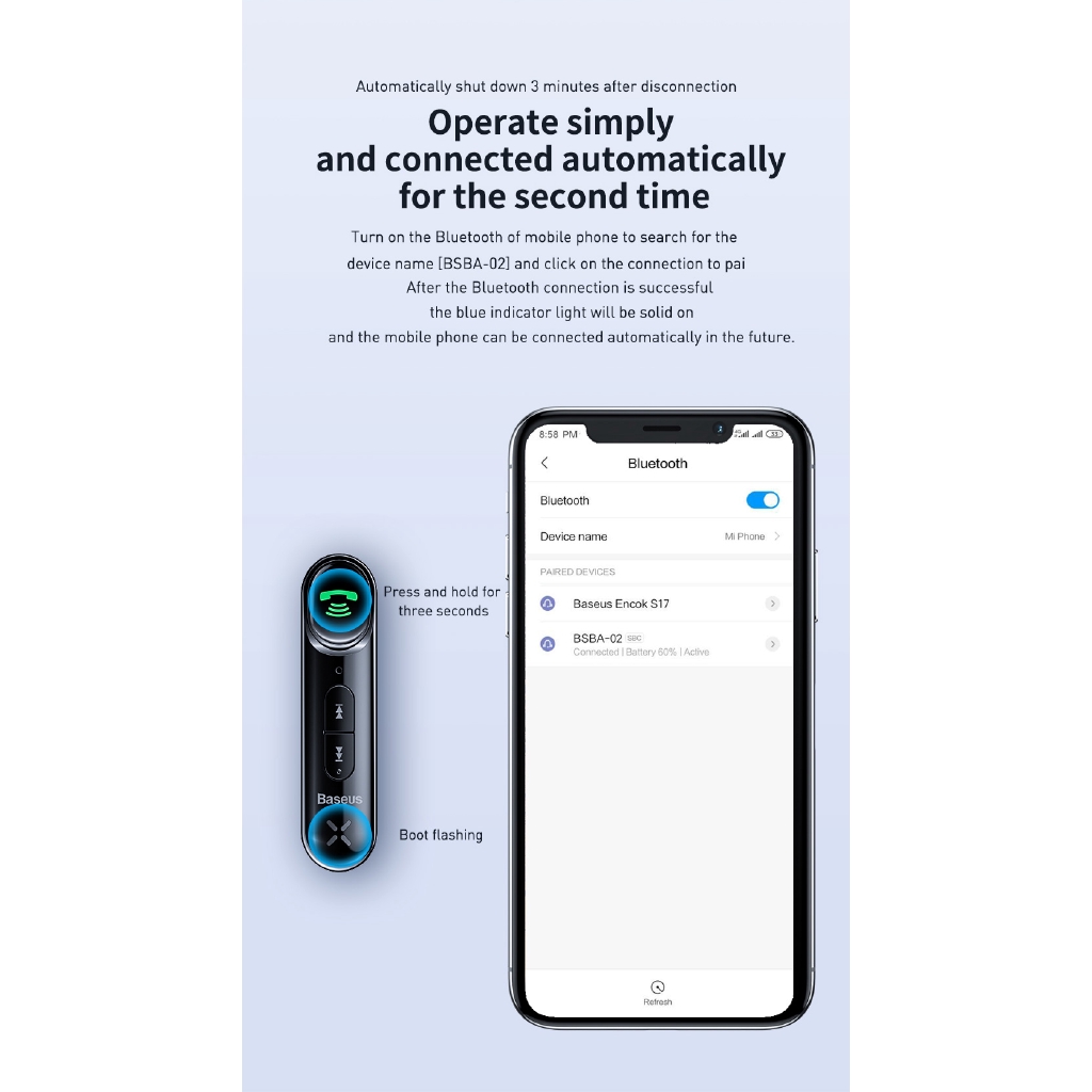 Đầu thu phát tín hiệu/ nhạc không dây Bluetooth Baseus tích hợp giắc cắm 3.5mm cho xe hơi | BigBuy360 - bigbuy360.vn