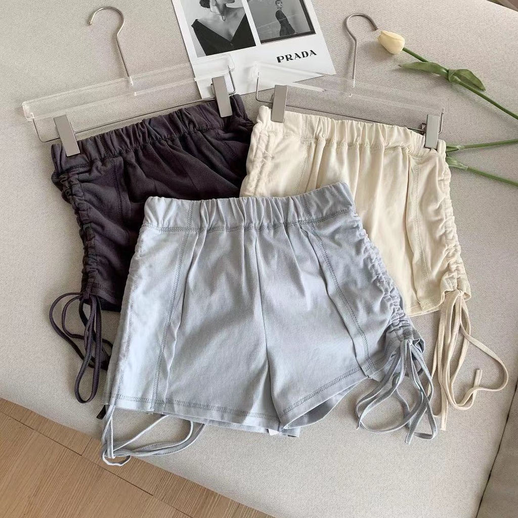 Quần Short Nữ Lưng Cao Ống Rộng Dây Rút Thời Trang