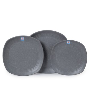 Combo 10 dĩa vuông cạnh tròn melamine màu đen, xám nhám