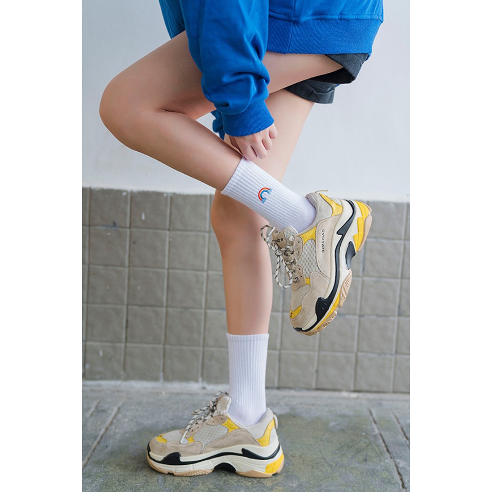 Vớ dài/ tất dài trơn gân Mua Tất thêu hình thời tiết và khuôn mặt (muatatshop)