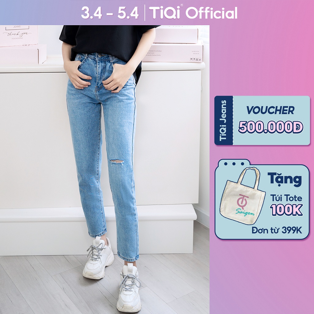 Quần baggy jean nữ rách lưng cao phong cách công sở Cao Cấp TiQi Jeans B1-218 | BigBuy360 - bigbuy360.vn