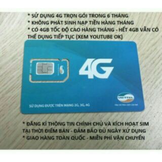 Sim DCOM.4G trọn gói 6tháng.4GB tốc độ cao/1tháng.