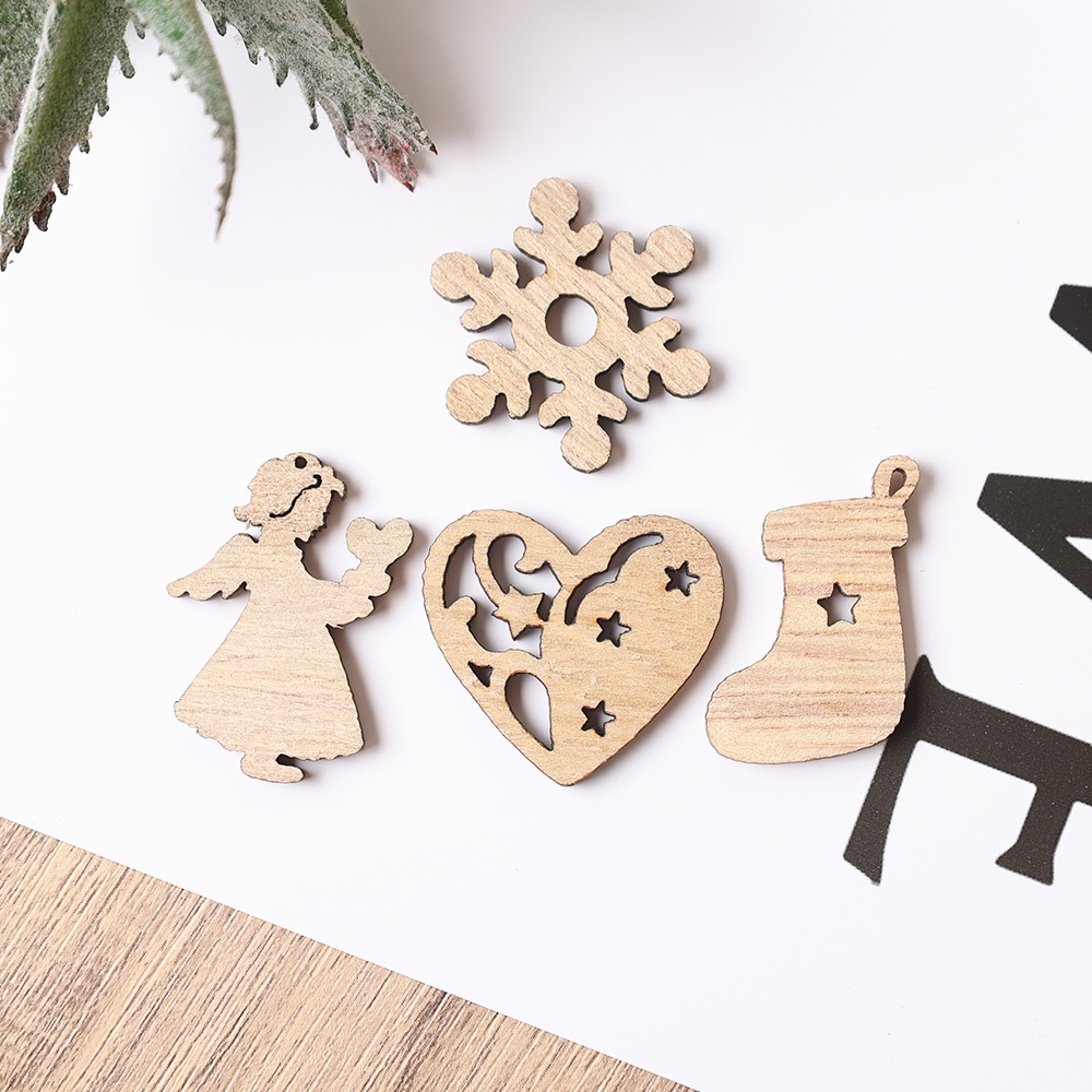 Set 50 miếng gỗ nhiều mẫu khác nhau phong cách retro tự nhiên trang trí phòng ngủ nhà cửa tiệc tùng Giáng Sinh