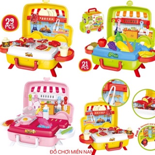 [NHIỀU MẪU] Vali đồ chơi nấu ăn bbq, siêu thị rau củ, quầy thức ăn nhanh dành cho bé 