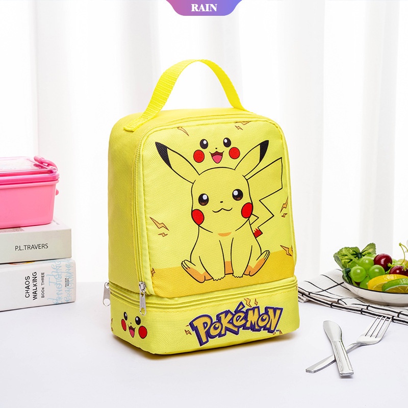 Túi Đựng Hộp Cơm Trưa Hai Lớp Di Động 25Cm In Họa Tiết Hoạt Hình My Melody Hello Kitty Pikachu Hai Sao Có Khóa Kéo