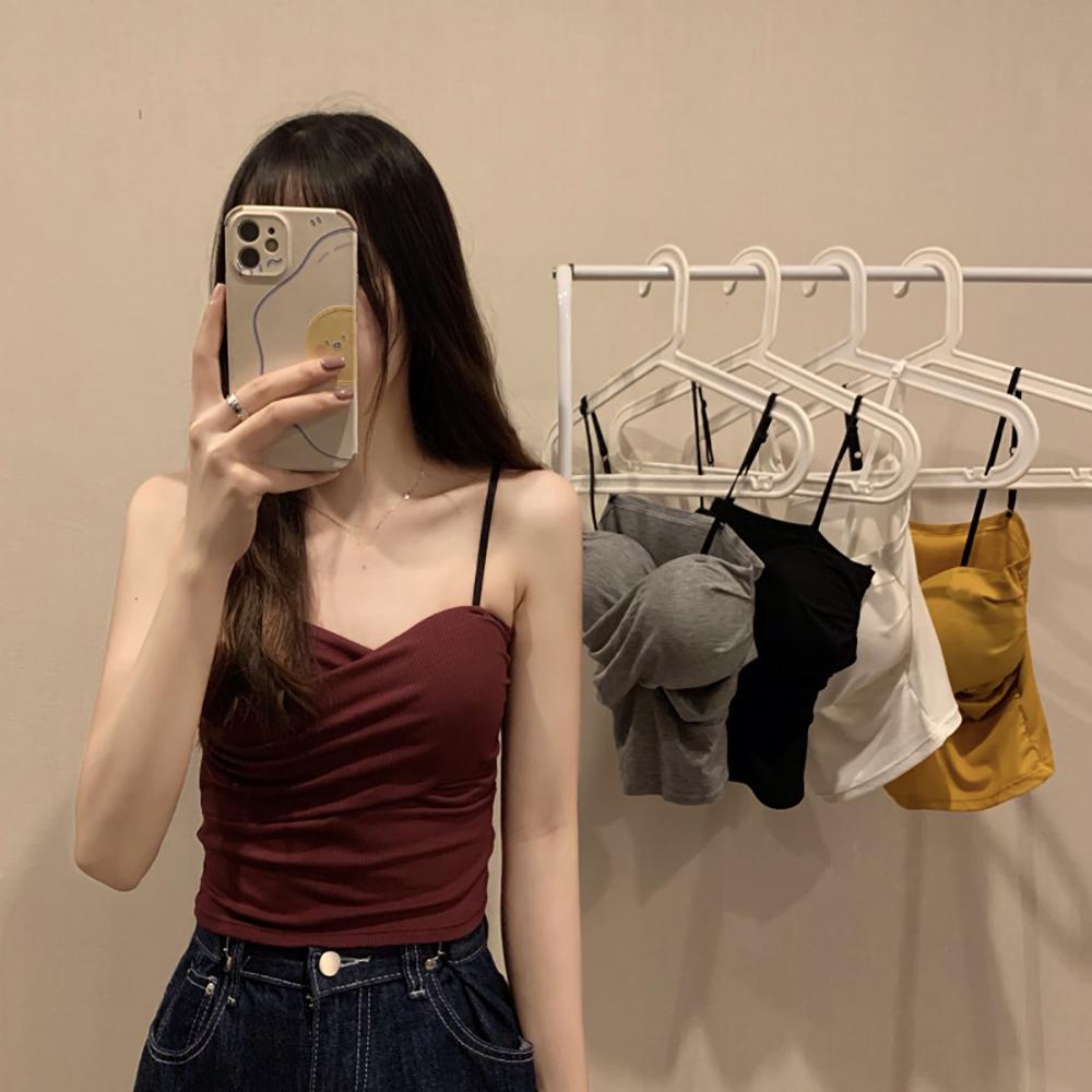EXPEN Áo Tank Top Cotton Dây Chéo Có Mút Đệm Ngực Thiết Kế Đơn Giản Quyến