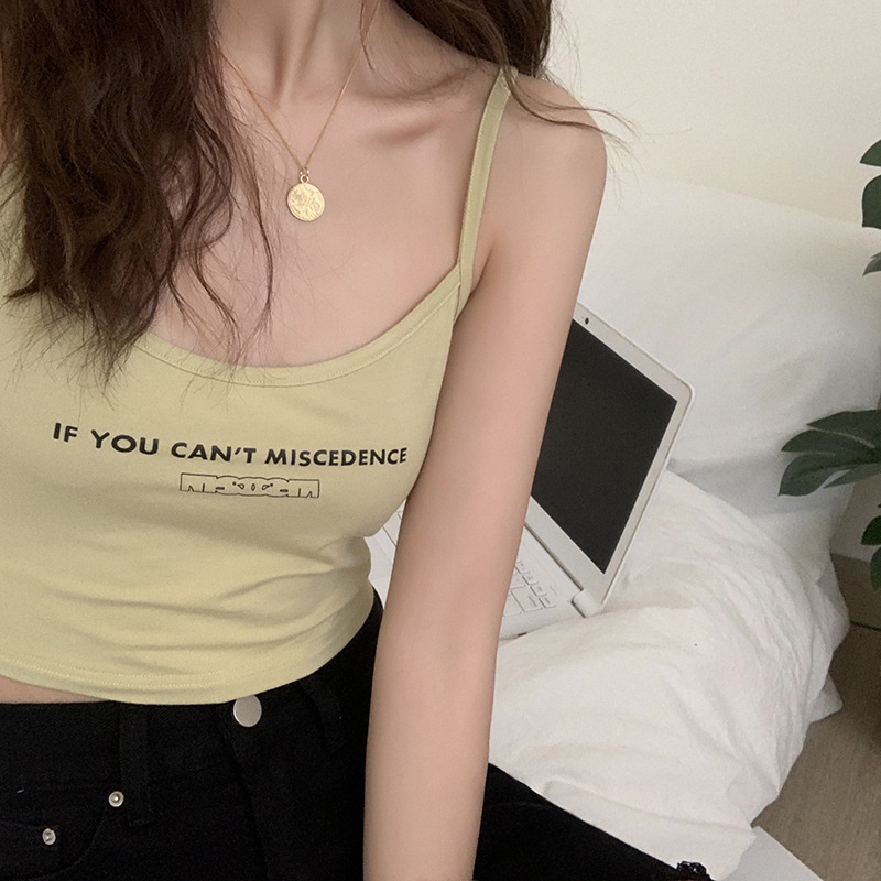 Áo dây Bản nhỏ Cổ chữ U In chữ Croptop Mùa Hè Đi biển Ulzzang Hàn Quốc Áo dây nữ Mặc trong Blazer Thời trang