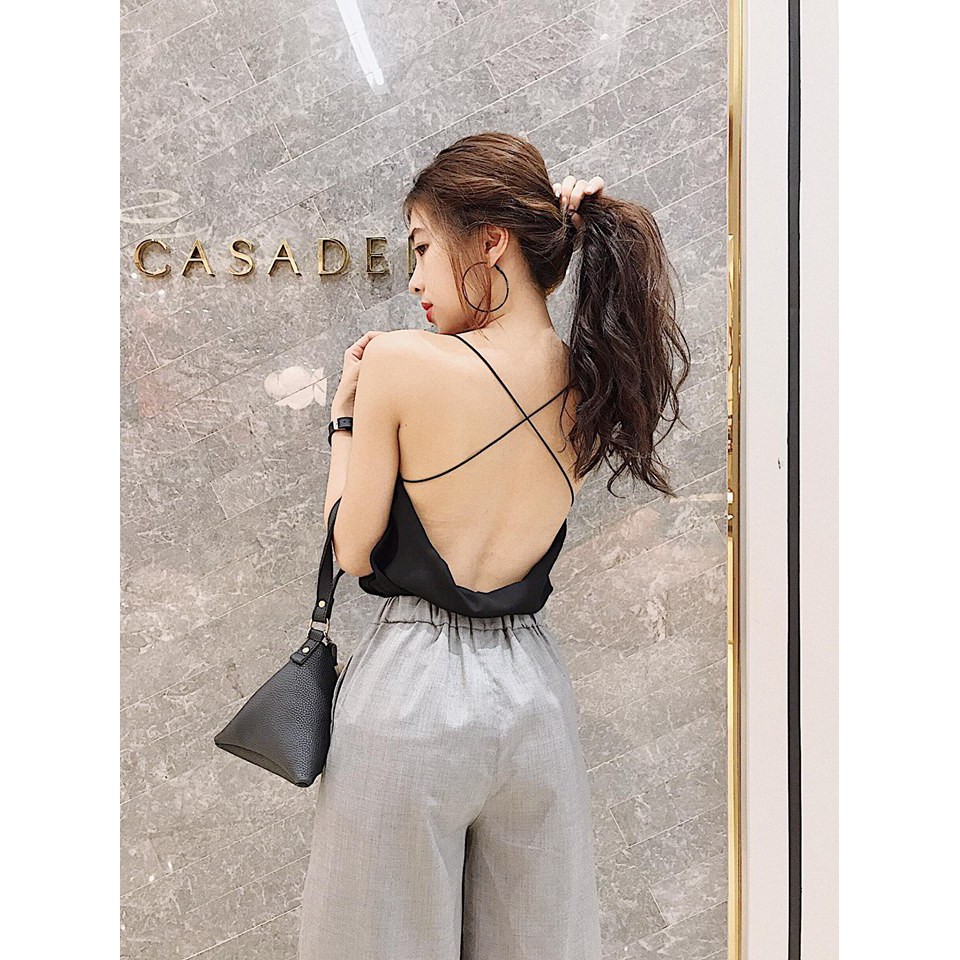 Áo chiffon hở lưng dây tròn