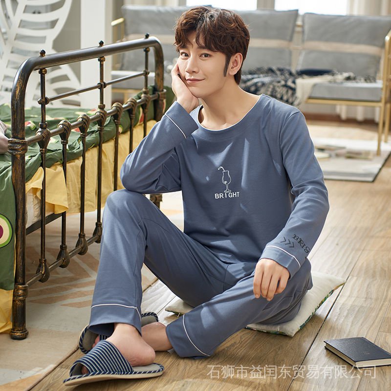 Bộ đồ ngủ mặc nhà vải Cotton mỏng tay dài thời trang thu đông cho nam