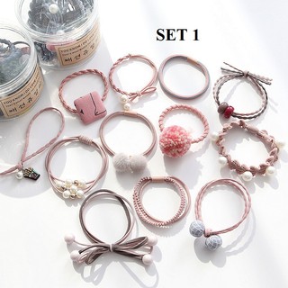 Set 12 dây cột tóc nhiều mẫu dễ thương có thể làm vòng đeo tay có ảnh thật phía sau