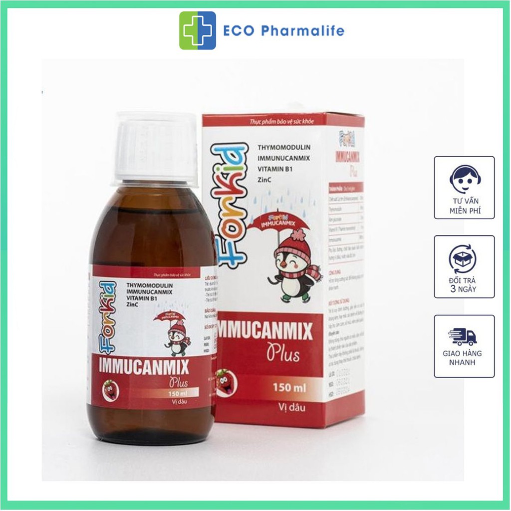 Siro Immucanmix For Kids Plus (150ml) vị dâu, tăng sức đề kháng, tăng cường miễn dịch tự nhiên cho cơ thể bé
