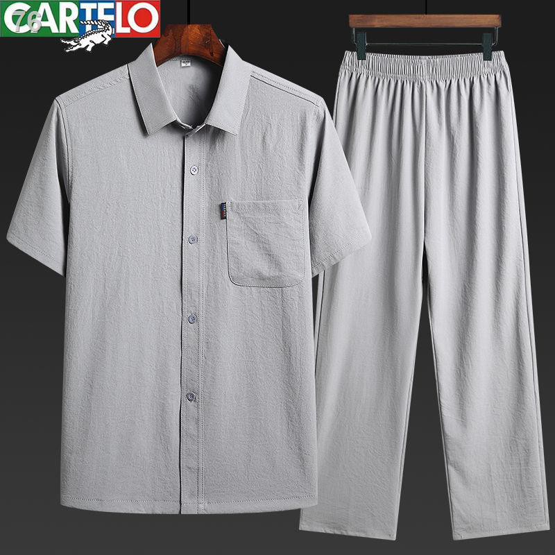 Tang suit nam trung niên và cao tuổi Bộ đồ ngắn tay, quần áo nam mùa hè, áo sơ mi của bố, ông nội , áo khoác, namV