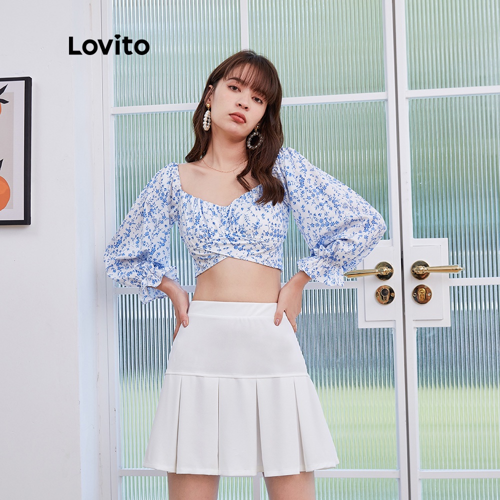 Chân váy mini Lovito lưng cao dáng ôm vừa vặn kiểu xếp ly sọc caro L04128 (Màu trắng) | WebRaoVat - webraovat.net.vn