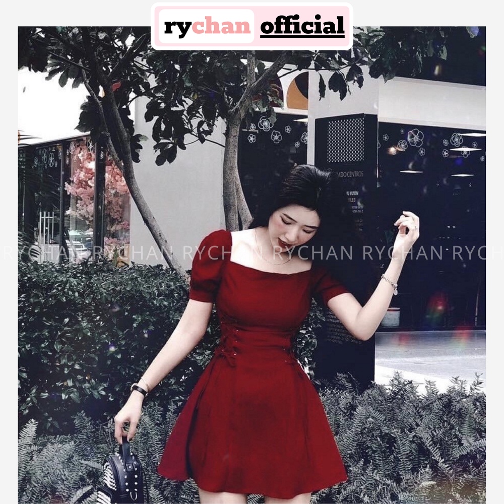 Đầm Xòe Đan Eo Cổ Vuông 3 Màu - DX933