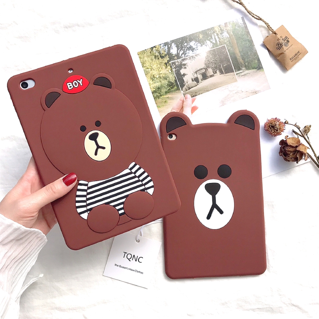 Ốp silicone chống rơi hình gấu brown đáng yêu cho ipad 5 air/ipad mini 1/2/3/4/pro