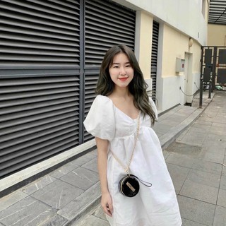 Đầm váy freesize trắng babydoll nơ ngực