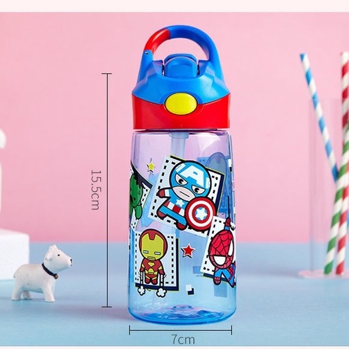Bình nước có ống hút họa tiết nhân vật siêu anh hùng hoạt hình dễ thương cho bé