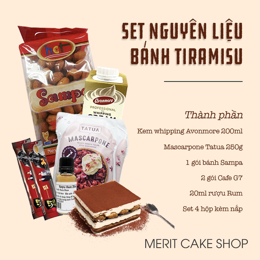 Set nguyên liệu tiramisu 250kacl kèm hộp đựng bánh