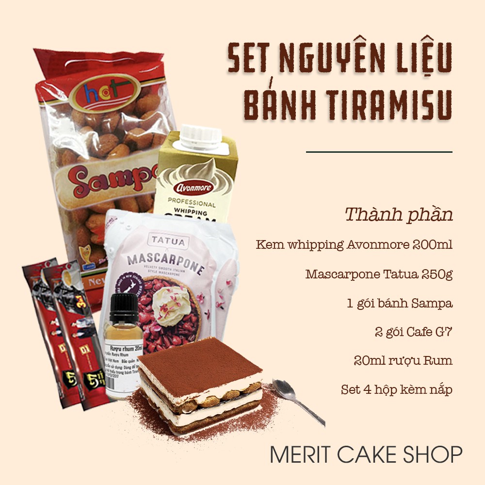 [Hàng lạnh chỉ ship nội thành Hà Nội] Set nguyên liệu tiramisu 250kacl kèm hộp đựng bánh ( Tặng kèm công thức )