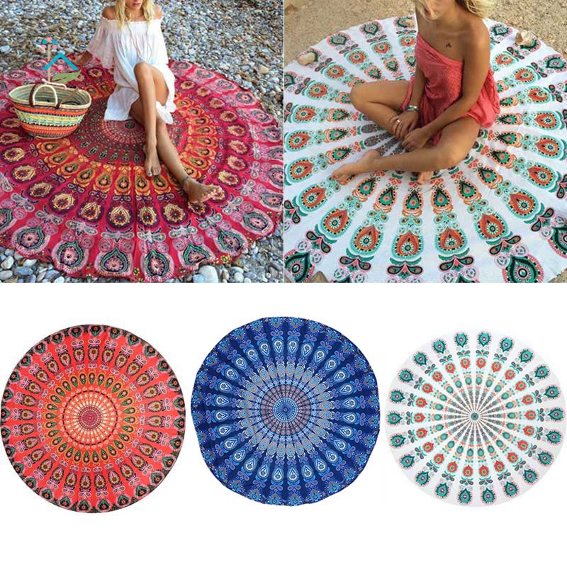 NU Round Mat Scarve Mandala Tapestry Beach Picnic Throw Rug Blanket Bohemia Grassplot Mats .vn