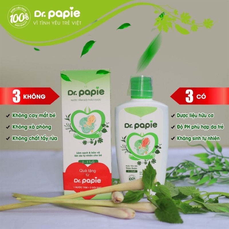 Nước tắm gội thảo dược cho bé từ 0-3 tuổi Dr.Papie
