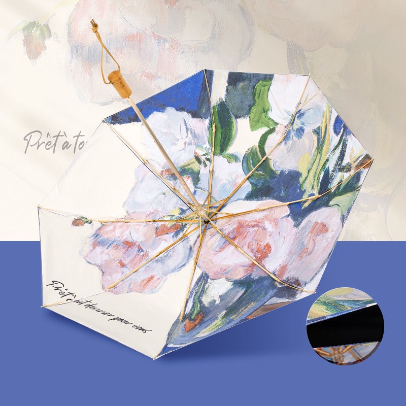 Dù Hai Mặt 50% Siêu Nhẹ Chống Tia Uv Chống Tia Cực Tím In Họa Tiết Tranh Sơn Dầu