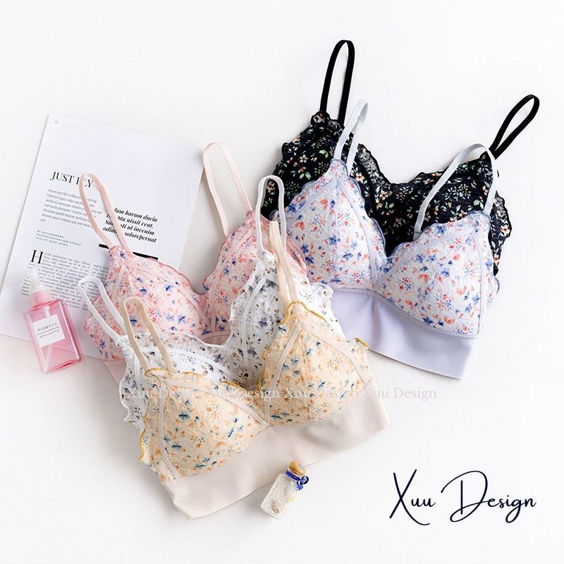 Áo ngực nữ Wexuu áo bra hoa nhí trẻ trung ngọt ngào, không gọng đệm mỏng viền Su siêu thoải mái - BR17
