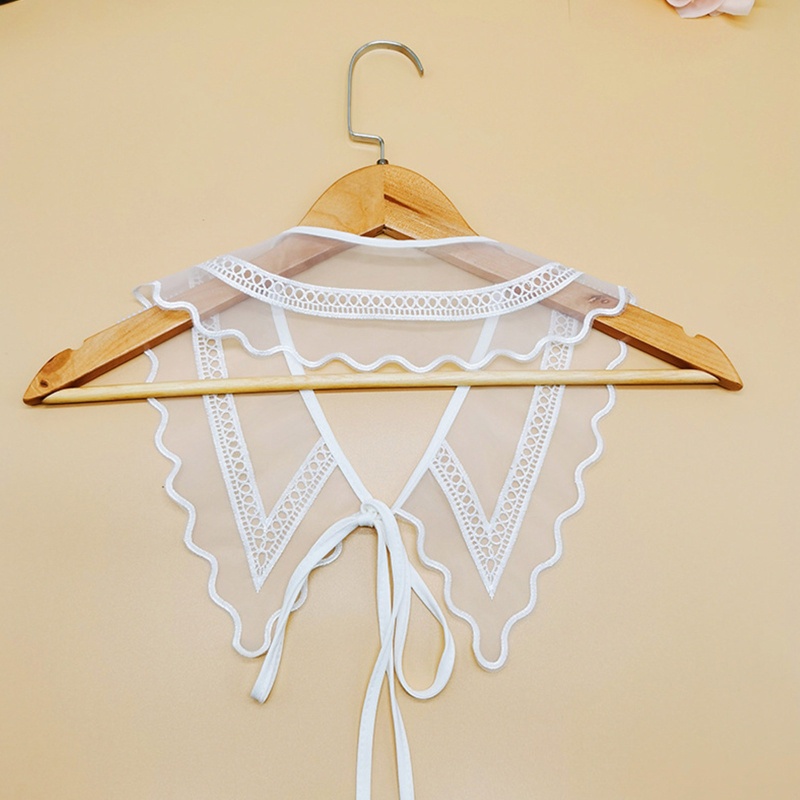 Khăn Choàng Cổ Lưới Xuyên Thấu Màu Trắng Thêu Họa Tiết Hình Học Phối Nơ Cột Dây Có Thể Tháo Rời Cho Nữ